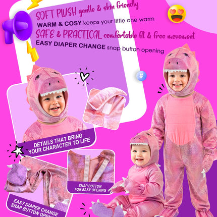 Dinosaurus roze jumpsuit voor meisjes close-up – kostuums