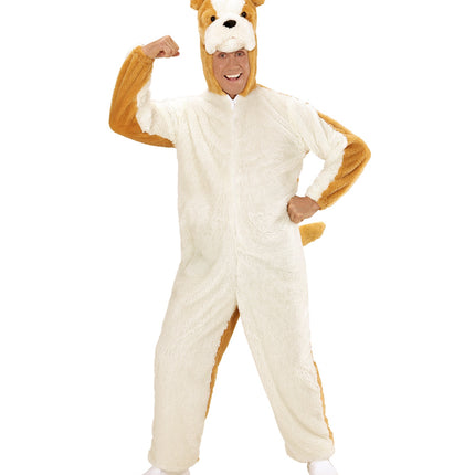 Bulldog pluchepak gedragen, zachte hond dieren onesie kostuum
