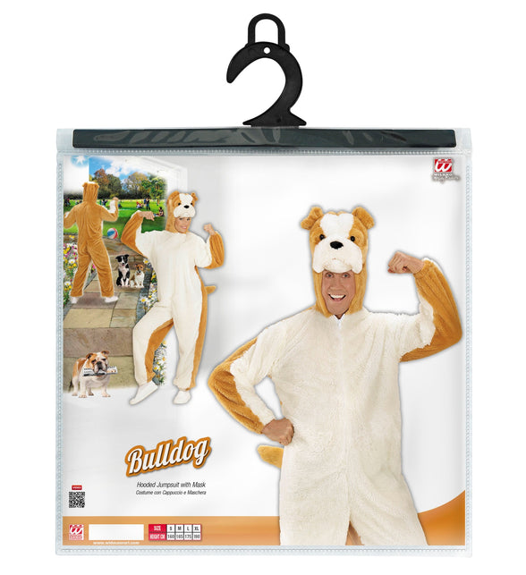 Pluche bulldog pak compleet, zachte hond dieren onesie met kap