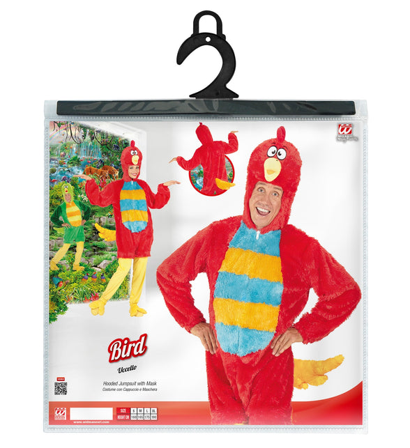 Rode vogel pluche pak compleet, zachte dieren onesie met kap volwassenen