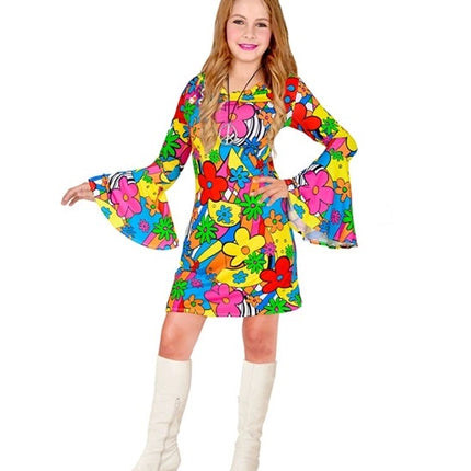 Jaren 60 bloemenjurk kind - vooraanzicht hippie kostuum