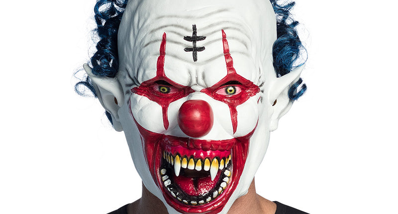 Latex hoofdmasker Vampier clown met haar