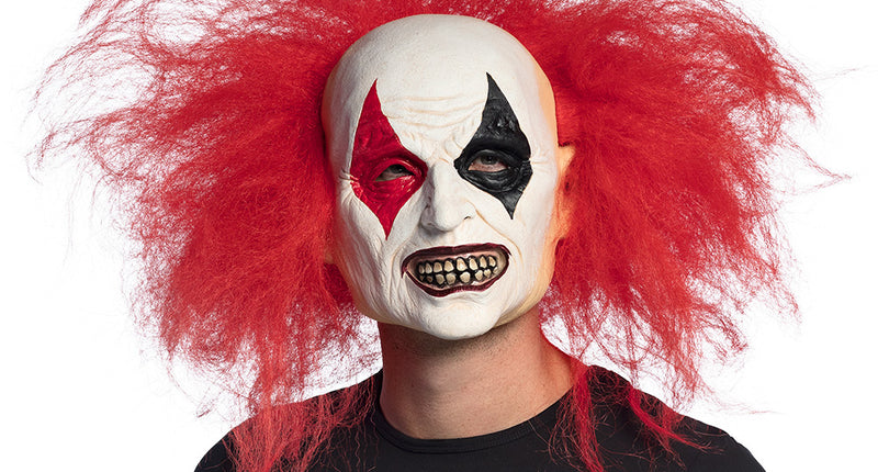 Latex hoofdmasker Ruddy clown met haar