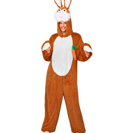 Konijn in zacht pluche jumpsuit voor volwassenen achterkant – verkleedkleding