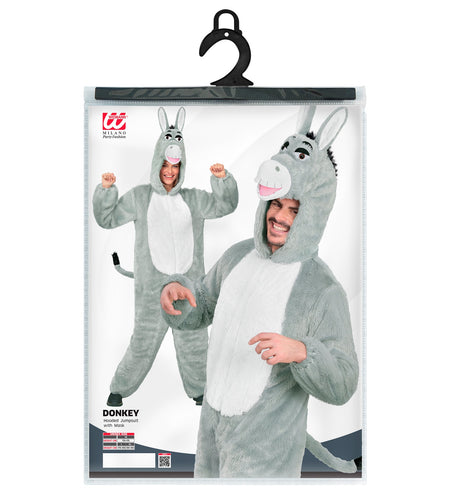 Verpakking ezel jumpsuit pluche met maatoverzicht M, L en XL