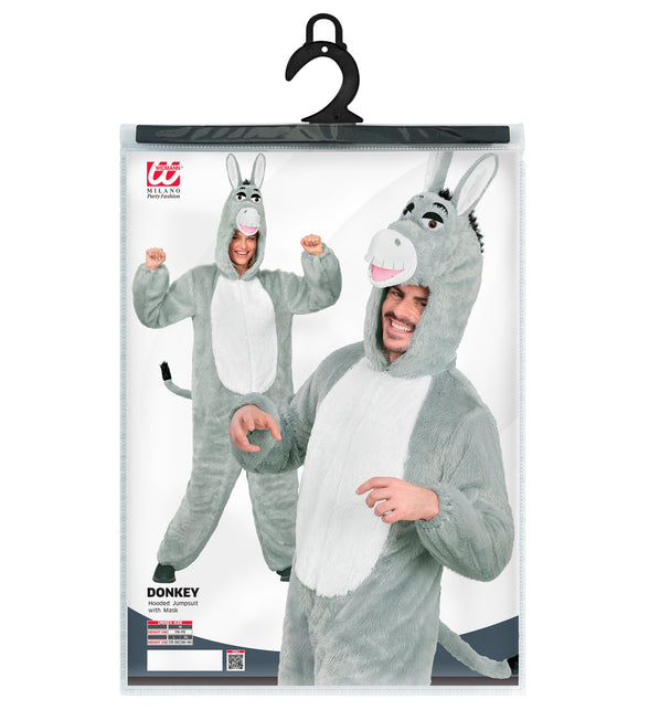 Verpakking ezel jumpsuit pluche met maatoverzicht M, L en XL