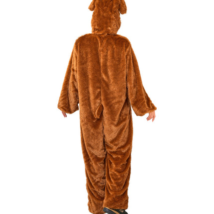 Hond in zacht pluche jumpsuit voor volwassenen sfeerbeeld – verkleedkleding
