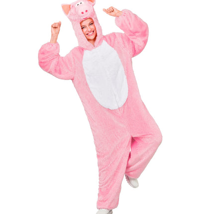 Varken in zacht pluche jumpsuit voor volwassenen achterkant – verkleedkleding