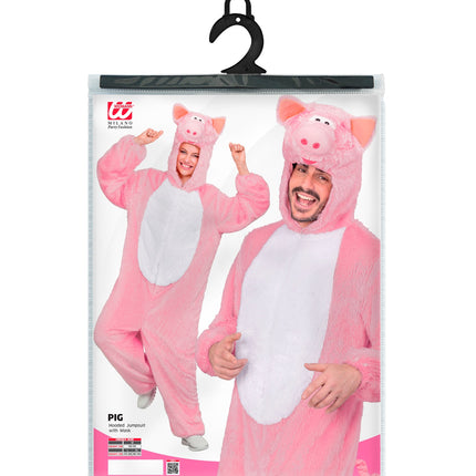 Varken in zacht pluche jumpsuit voor volwassenen close-up – verkleedkleding