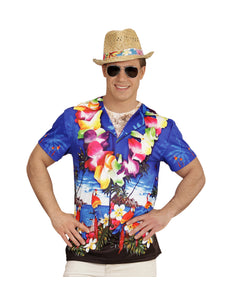 3D Hawaii t-shirt heren met gespierde torso fotoprint, tropisch beachbody verkleedshirt vooraanzicht