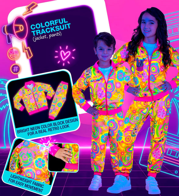 Neon hippie trainingspak kinderen onder uv-licht, tweedelige set met jasje en broek