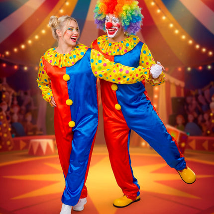 Clowns jumpsuit voor volwassenen totaalbeeld – kostuums