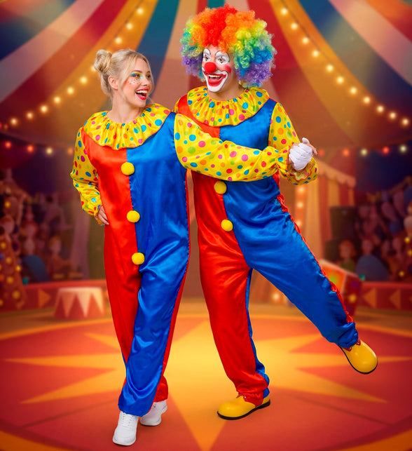 Clowns jumpsuit voor volwassenen totaalbeeld – kostuums