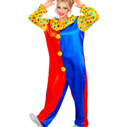 Clowns jumpsuit voor volwassenen detailopname – kostuums
