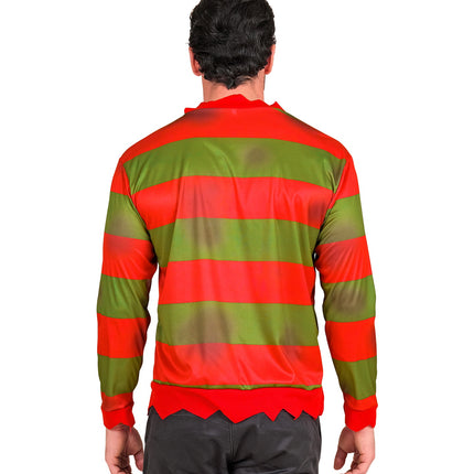 Achterkant fright night shirt heren met doorlopende strepen en zigzag gerafelde onderrand