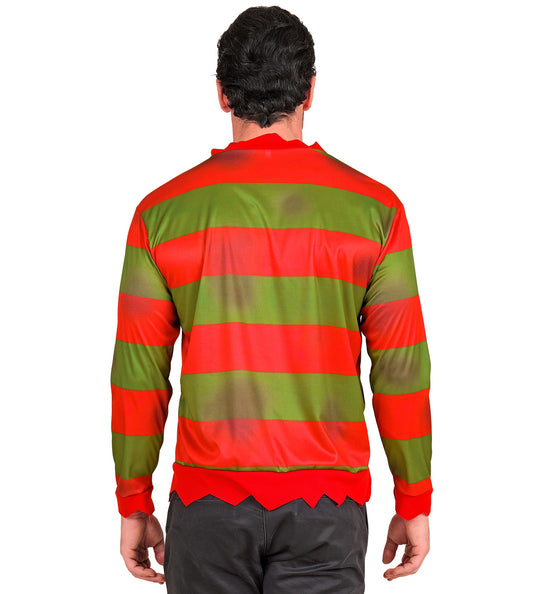 Achterkant fright night shirt heren met doorlopende strepen en zigzag gerafelde onderrand