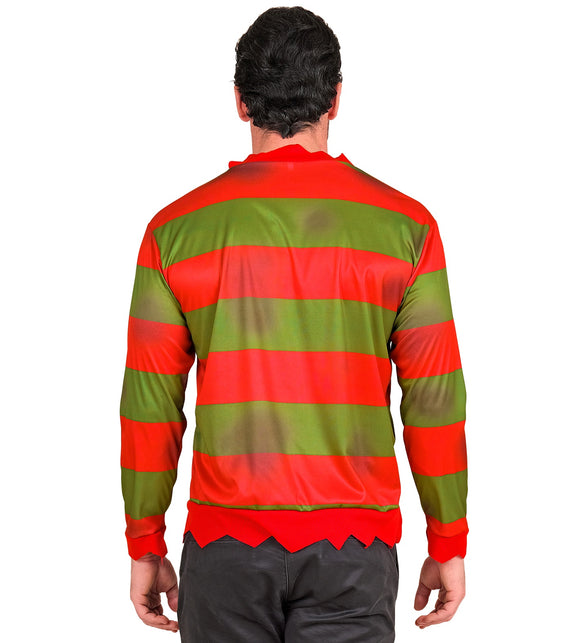 Achterkant fright night shirt heren met doorlopende strepen en zigzag gerafelde onderrand