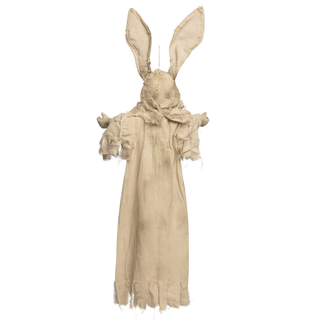 Achterkant van de Hell bunny met beige lappen, lange oren en ophangdraadje