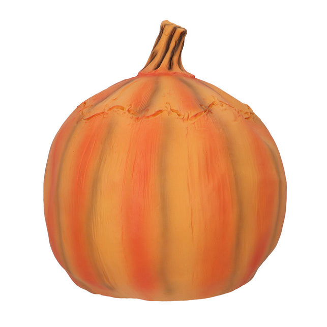 Achterkant van het hoofdmasker Pumpkin monster met pompoenribbels en gekrulde steel