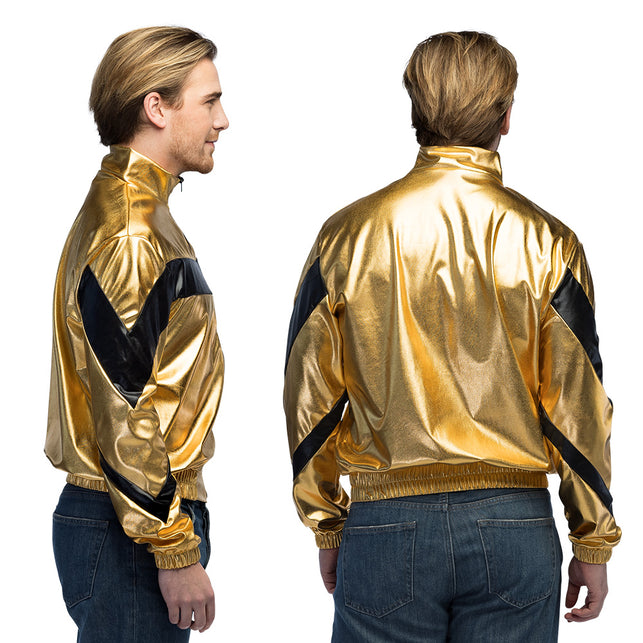 Achterkant van het jasje Cosmic goud met diagonale zwarte baan over de mouw