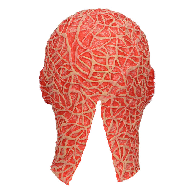 Achterkant latex hoofdmasker Creep met open nekgedeelte en rood adernetwerk