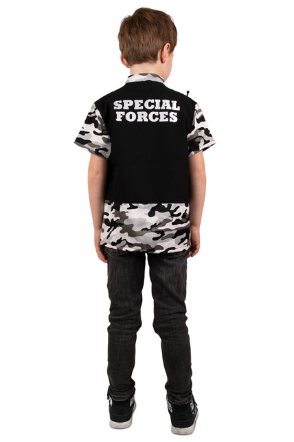 Achterkant special forces blouse kind met witte opdruk Special Forces op het zwarte vest