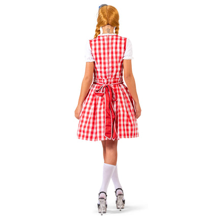 Achterkant Tiroolse Odette dirndl met rits in de rug en gestrikte schortbanden