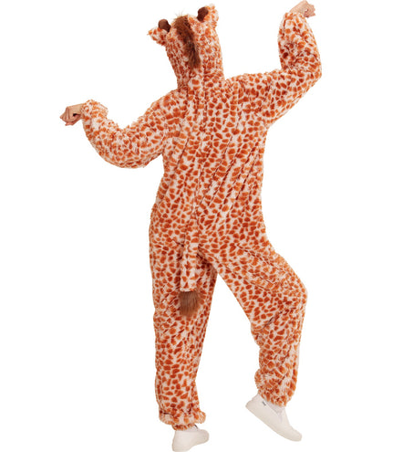 Achterzijde giraffe pak Gary met pluchen staart en manen op de capuchon