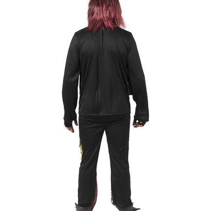 Achterzijde van het rocker pak Patrick met effen zwarte jas en zwarte broek