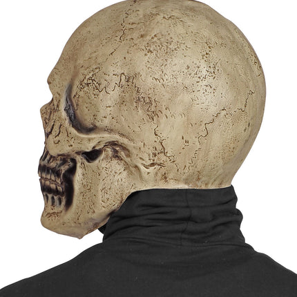 Achterzijde van het schedel masker latex met verweerde botstructuur en naadlijnen