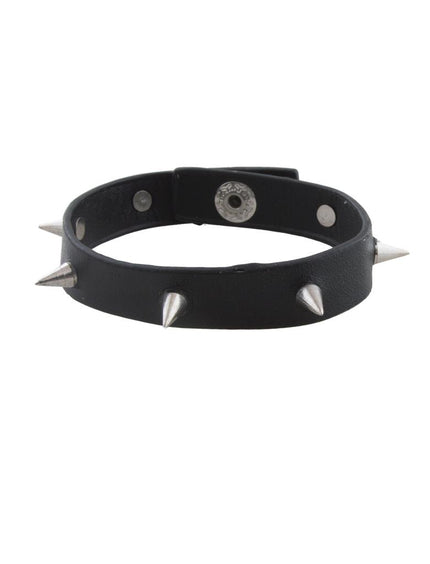 Armband met spikes in zwart met zilverkleurige spitse punten op één rij