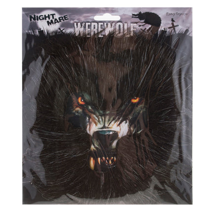 Baard weerwolf in verpakking met wolvenkop, Halloween-accessoire van Funny Fashion