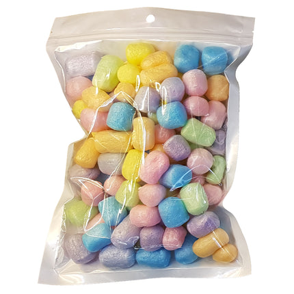 Ballon foam vulling meerkleurig in hersluitbaar zakje met pastelkleurige vlokjes