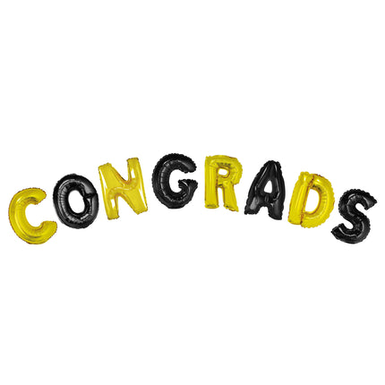 Ballonset congrads met folieletters in goud en zwart, 16 inch, voor een geslaagdfeest