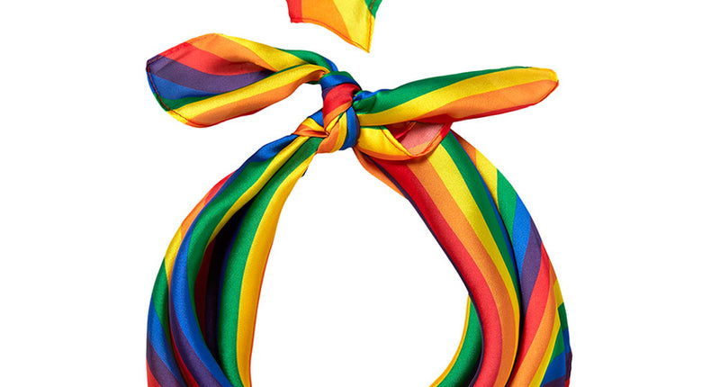 Bandana multifunctioneel regenboog met gestreepte print, geknoopt als hoofddoek en als halsdoek