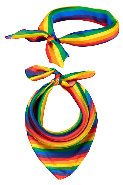 Bandana multifunctioneel regenboog met gestreepte print, geknoopt als hoofddoek en als halsdoek