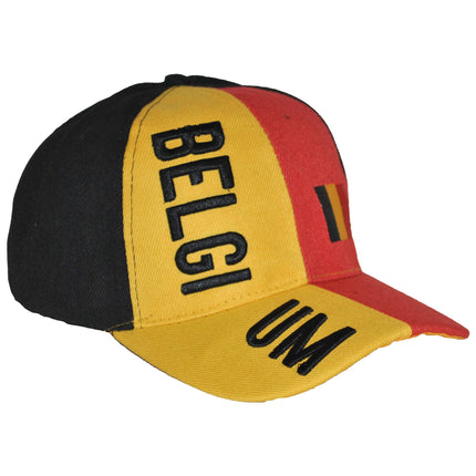 Baseballpet België zijkant met klein Belgisch vlaggetje op het rode paneel, voor supporters