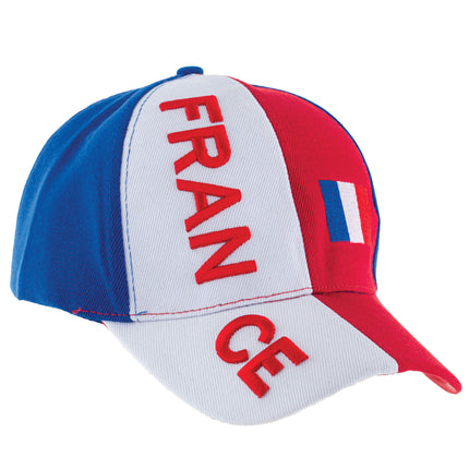Baseballpet Frankrijk in rood, wit en blauw met geborduurde FRANCE-letters en Frans vlaggetje op de zijkant