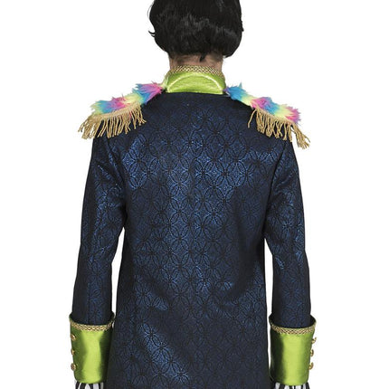 Beatles pak Ringo heren achterkant met donkerblauw cirkelpatroon en epauletten in regenboogkleuren