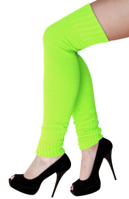 Beenwarmers lang fluor groen, geribd neongroen model tot over de knie voor een jaren 80-feest
