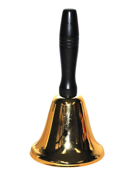 Bel kerstman in goud kleur met glanzende goudkleurige klok en zwarte houten greep voor Kerst