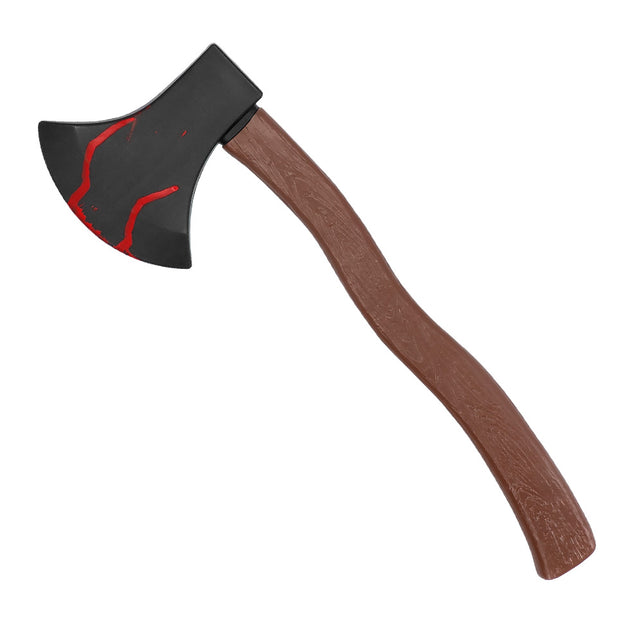 Bijl Bloody met rode bloedsporen op het zwarte blad en houtlook-steel