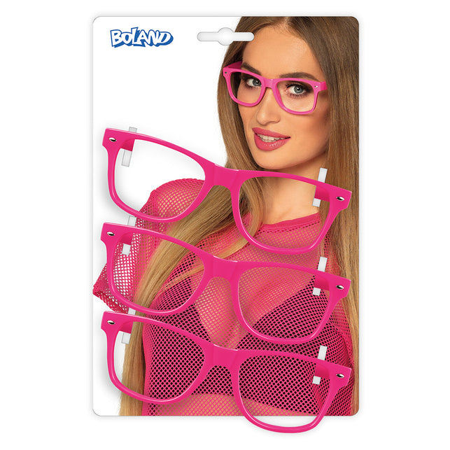 Boland 3 Feestbrillen neon roze