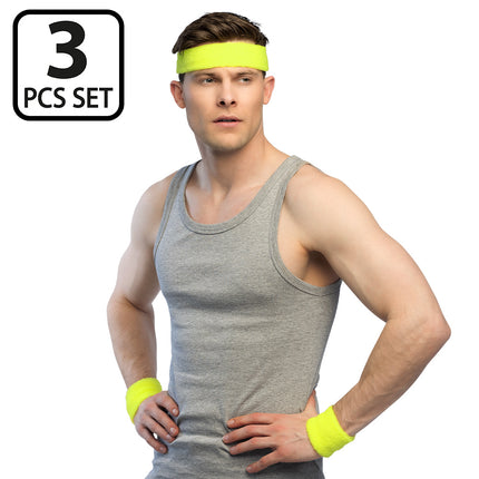 Boland 3 Zweetbandjes neon geel