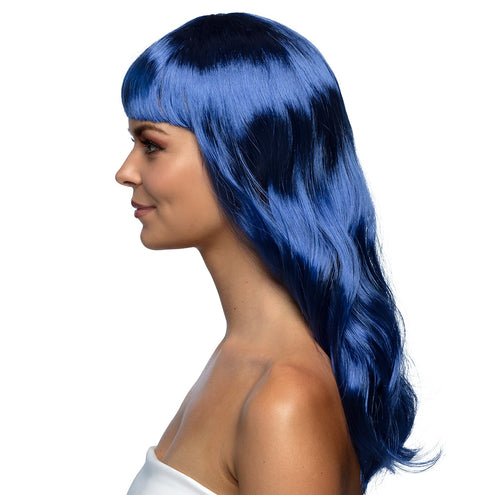 Boland Blauwe pruik lang golvend haar Chique