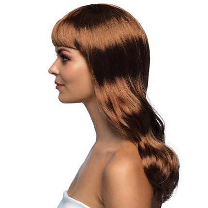 Boland Bruine pruik lang golvend haar Chique