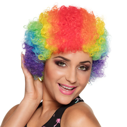 Boland Clown pruik krullen Pop veelkleurig
