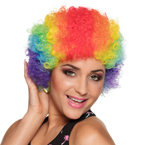 Boland Clown pruik krullen Pop veelkleurig