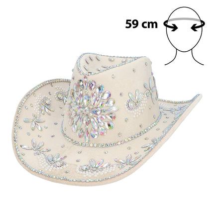 Boland Creme cowboyhoed Crystal (glitter western hoed)