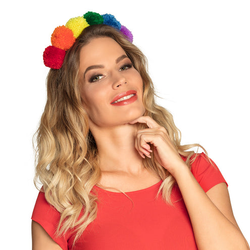 Boland Diadeem Pompon regenboog